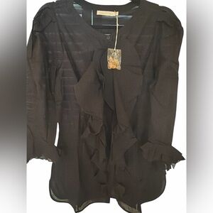 Anne Fontaine Black Blouse with Ruffle Accent NWT  size 42